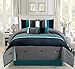 Modern 4 - Piece Teal Blue/Grey/Black Grommet Curtain Set Drapes/Window Panels 120