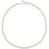 Mooeye 925 Sterling Silver Clasp Freshwater Pearl Necklace for Women 15"+2" Adjustable Extender Choker with Exquisite Jewelry Box for Jewelry Gifts