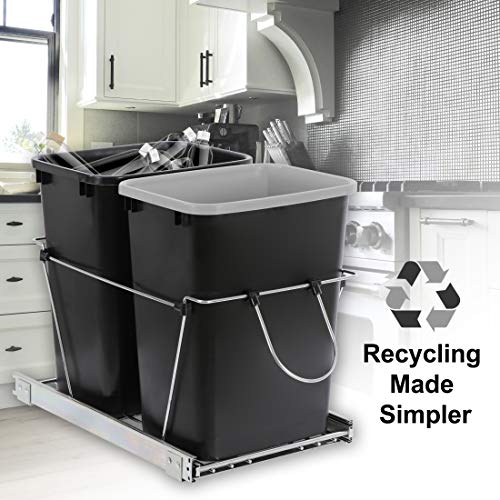SUPER DEAL Double 35 Quart Sliding Pull Out Trash Can Under