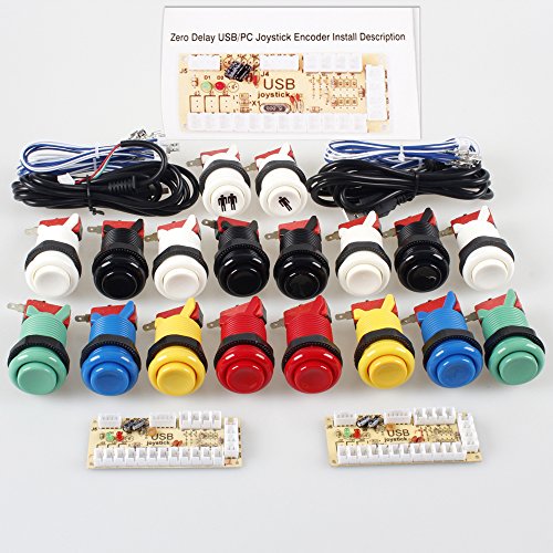 EG Starts Classic Arcade Game DIY Part for Mame USB Cabinet 2x Zero Delay USB Encoder to PC Games + 2x 8 Way Joystick + 18x Arcade Push Button (Including 1p / 2p Start Buttons) Multiple Colour Kits