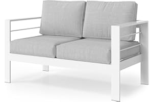 FansaFurn Outdoor Patio Furniture Loveseat Sofa, All-Weather Metal Aluminum Patio Couch with 5" Thick and Soft Cushion and Wide Arm, Outdoor Couch for Balcony, Porch, Backyard