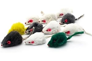pawstrip Rabbit Fur Cat Toys Interactive Cat Toy Mouse with Rattle Fake Mice Kitten Toys for Indoor Cats Fuzzy Cat Mice Toys Realistic Squeaky Mouse Cat Toy Furry Mice Cat Toys,12Pcs