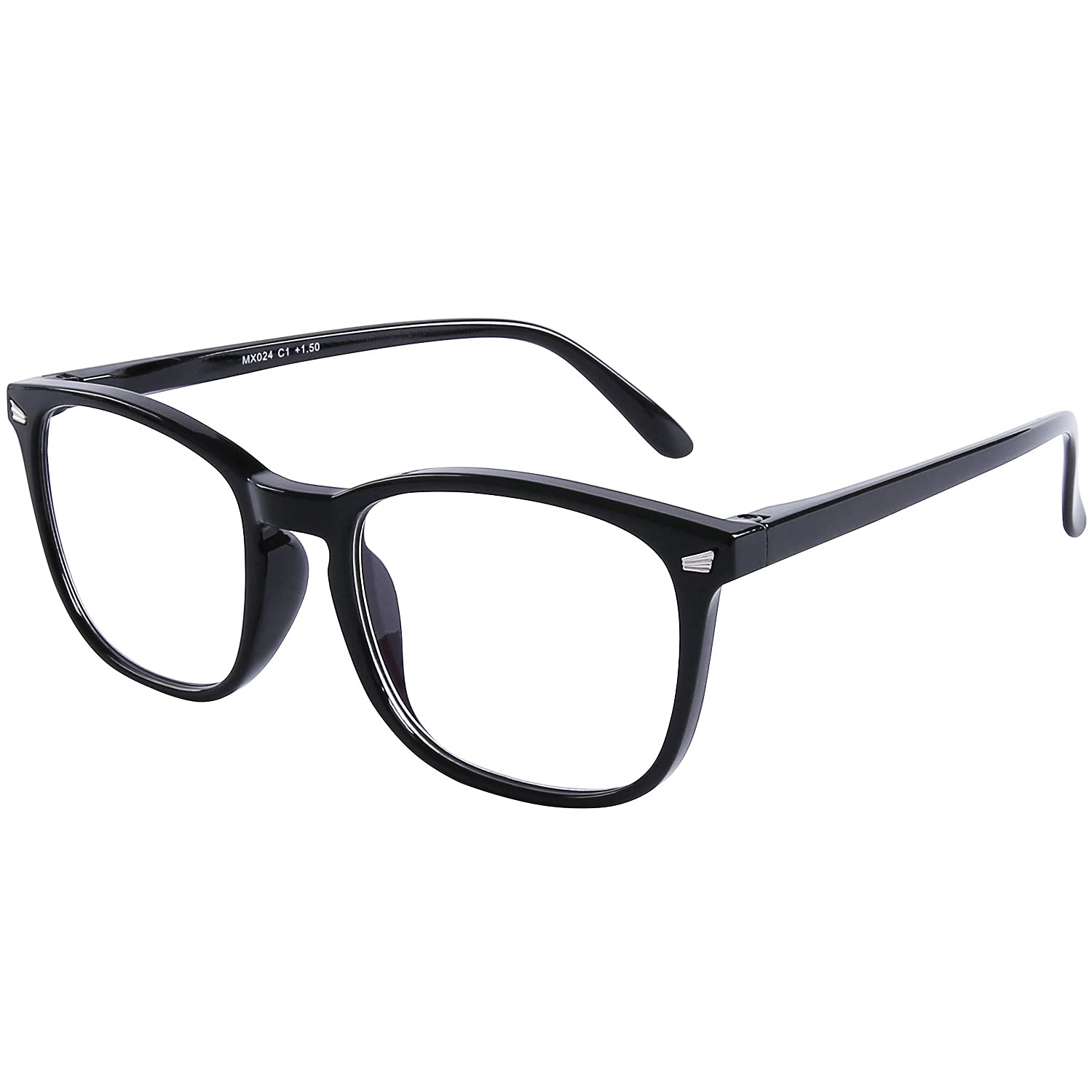 DOOViC Blue Light Blocking Reading Glasses Black/Square Lens Large Frame Computer Readers Glasses for Men/Women +1.5