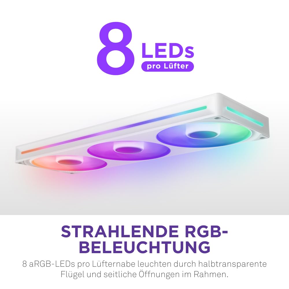 NZXT F360 RGB Core - 360 mm Einzelrahmen-Lüftereinheit mit 3 x 120 mm RGB-Lüftern - Drehzahl- und Beleuchtungssteuerung - Hoher statischer Druck und Luftstrom - 8 aRGB-LEDs pro Lüfter - Weiß 6
