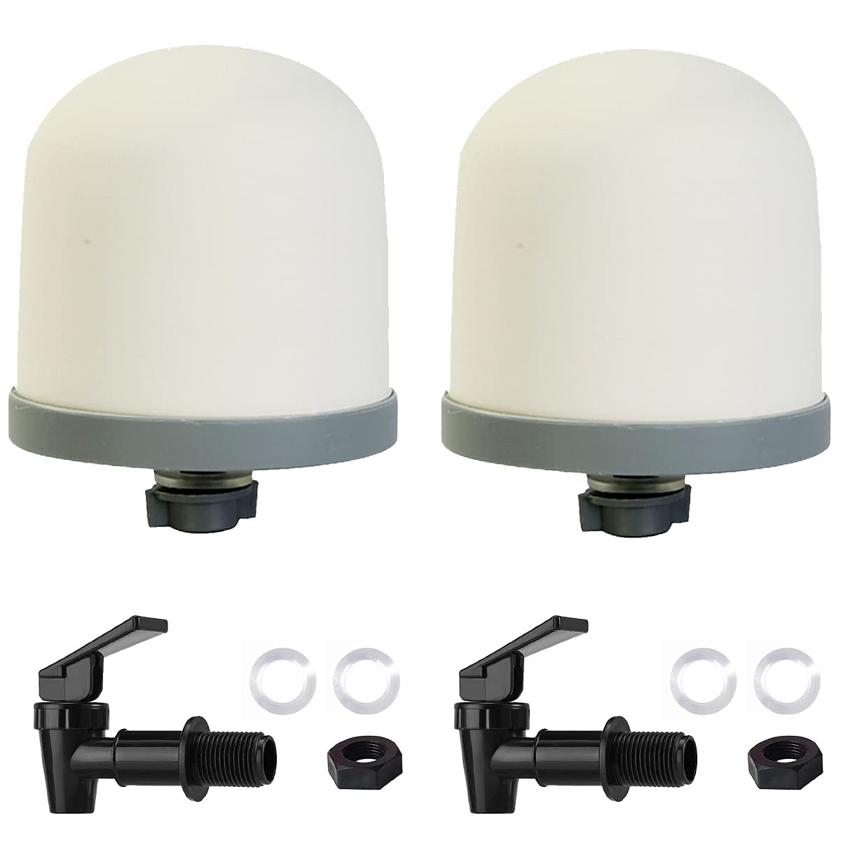 HUINING Ceramic Dome Water Filter, BPA Free Plastic Water Spigot, Replacement Household Water Bucket. (Dome2-TapBlack2)