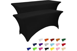 IVAPUPU 2 Pack 6FT Table Cloth for Rectangular Fitted Events Stretch Black Table Covers Washable Table Cover Spandex Tableclo