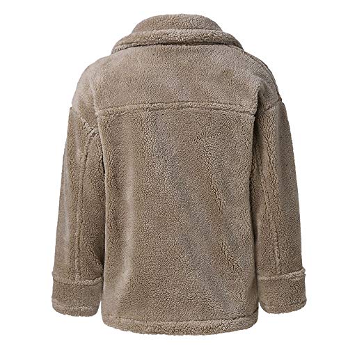 Sanyyanlsy Women's Notched Neck Zip Up Casual Jacket Shaggy Tops Winter Ladies Thermal Parka Outercoat Coat with Pockets Khaki - Thumbnail 2