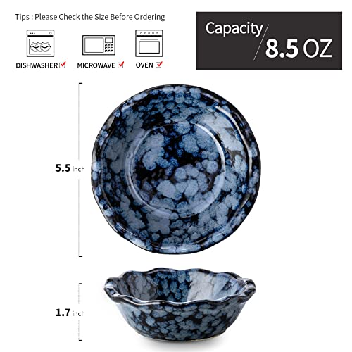 SIDUCAL Ceramic Cat Bowls,5.5 Inch High-Capacity Non-Slip Cat Food and Water Bowls,Cute Pet Feeding Bowls for Cats and Small Dogs,Nice Glazed,Oven Microwave Dishwasher Safe - 3 pcs (Sea Blue)