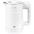 WTJMOV 0.6L Small Electric Tea Kettle Lightweight, 20 Ounce Double Wall Hot Water Boiler Stainless Steel Auto Shut-off, 120V Portable Travel Electric Kettle Fast Boil for Tea and Coffee,White
