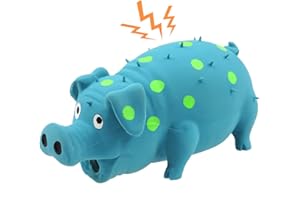 Andiker Dog Squeaky Toy, Dots Latex Dog Chew Toys with a Oinks Sound Squeaker Grunting Pig Dog Toy Durable Self Play 8" Dogs Squeeze Toy for Dental Biting Chasing to Kill Boring Time (Blue)