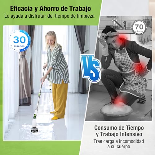 WORKPRO 8V Electric Cleaning Brush with 8 Heads Telescopic Handle | Adjustable handle of 30-120 cm and three speeds for cleaning floors, bathrooms, kitchens and hard-to-reach areas