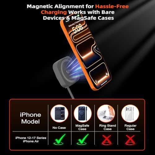 25W Wireless Ladegerät Magnetisches mit einziehbarem USB-C Kabel 0,7 m, 25W Qi2.2 Mag Safe iPhone Schnellladegerät für iPhone 17/16/15/14/13/12, Kabellos Ladegerät Pad für Samsung Galaxy, Pixel usw