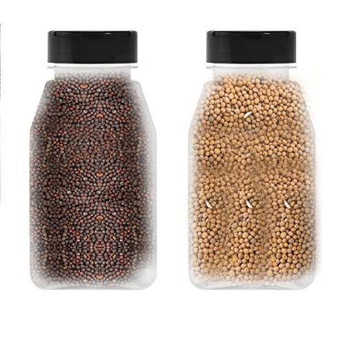 LARGE 16OZ CLEAR PLASTIC SPICE CONTAINERS BOTTLE JARS - FLAP CAP TO POUR OR SIFTER SHAKER. USED TO STORE SPICES, HERBS AND IS REFILLABLE-BPA FREE (6, black caps)