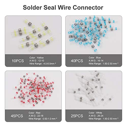 120PCS Solder Seal Wire Connectors, Loiion Solder Seal Wire Heat Shrink Butt Connectors Electrical Waterproof Insulated Marine Automotive Terminals with Case(40 Blue 45 Red 25 White 10 Yellow) - Thumbnail 2