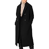 Flygo Womens Long Pea Coat Notch Lapel Double Breasted Trench Coat Fall Winter Overcoat Long Jacket