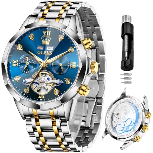 OLEVS Automatic Watches for Men Business Dress Watch Mechanical Stainless Steel Waterproof Self Winding Classic Date Luxury Diamond Men Wrist Watch