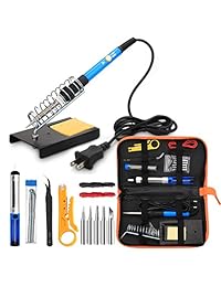 ANBES   Kit de soldadura eléctrica, 60 W, regulable a temperatura, 5 puntas de soldadura, bomba de desoldar, soporte de soldadura, pinzas
