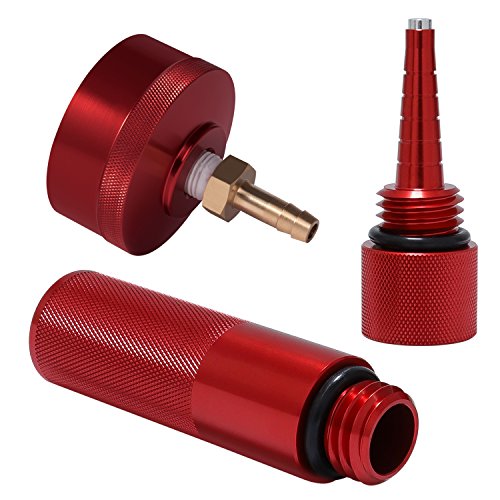 Yoursme Upgrade Red Aluminum Extended Run Gas Cap with Brass Hose Fitting, Mess Free Oil Change Funnel, Magnetic Oil Dipstick for Honda Generator EU2000i EU1000i