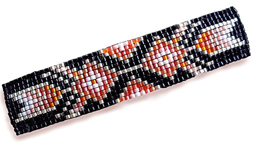 Abstract Orange and Silver Tribal Geometric Arrows Handmade Loom Beaded Large Barrette with Authentic French Clip - Thumbnail 4