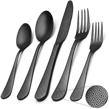Matte Black Silverware Set, Satin Finish 20-Piece Stainless Steel Flatware Set,Kitchen Utensil Set Service for 4,Tableware Cutlery Set for Home and Restaurant, Dishwasher Safe