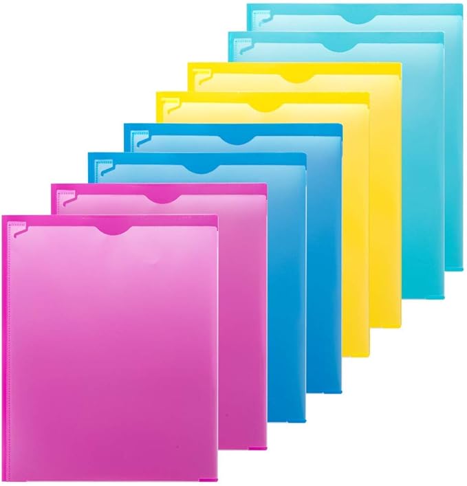 Plastic Pocket Folders 8 Pack, Prong Folders with Clear Front Cover
