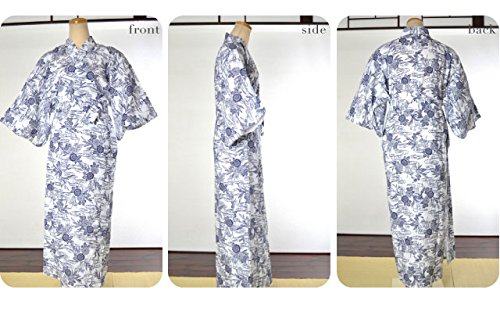 Non-Branded Women's Floral Cotton Gauze Japanese Classic Nemaki-Yukata-Bath Robe Navy