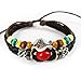 Real Spark Handmade Woven Braided Leather Colorful Bead Fish Pendant Adjustable Wrap Bracelet Red