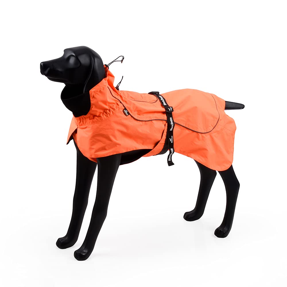 BlackDoggy Water-Resistant Dog Raincoat with Reflective Trim & Adjustable Belt - Lightweight Outdoor Jacket for Dogs, Easy Clean Design (X-Small, Orange)