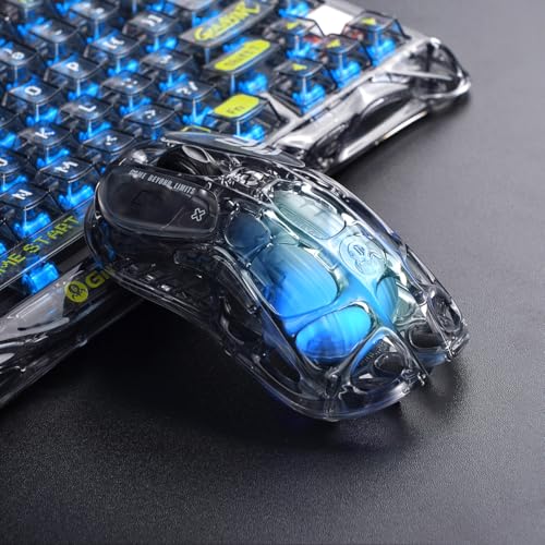 GravaStar Mercury M2 Souris de Jeu – Souris de Jeu MMO pour Ordinateur avec capteur Optique 26 000 DPI – Design léger évidé – 5 Boutons programmables – 5 Modes RVB Dynamic Lightsync (Transparent)