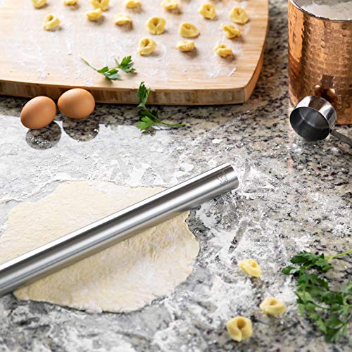 K BASIX Rolling Pin - Professional Stainless Steel Rolling Pin for Baking - Non-Stick Metal Design Best for Pizza Dough, Pie Crust, Fondant, Pastry & Pasta!!