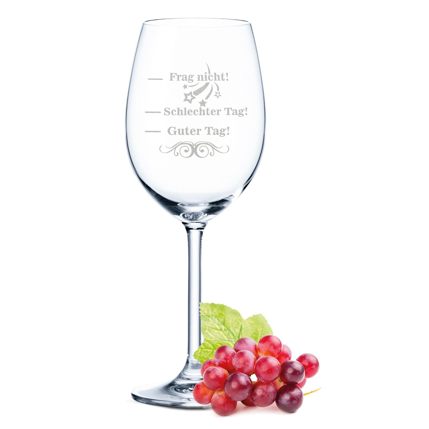Leonardo XL Wine Glass Engraved with Guter Tag, Schlechter Tag, Frag nicht! - Mood Glass - Funny & Original Gift - Suitable as Red Wine Glass White Wine Glass V3