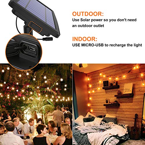 Solar String Lights,BEIEN Waterproof LED Indoor/Outdoor Hanging Umbrella Lights with 27 G40 Bulbs&4 Light Modes-27FT Heavy Duty Patio Lights with 4400mAh Solar Battery for Patio,Backyard,Garden,Bistro - Thumbnail 2