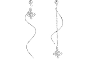 SLUYNZ Solid 925 Sterling Silver Snowflake Earrings Dangle for Women Teens Snowflake Dangle Earrings Chain