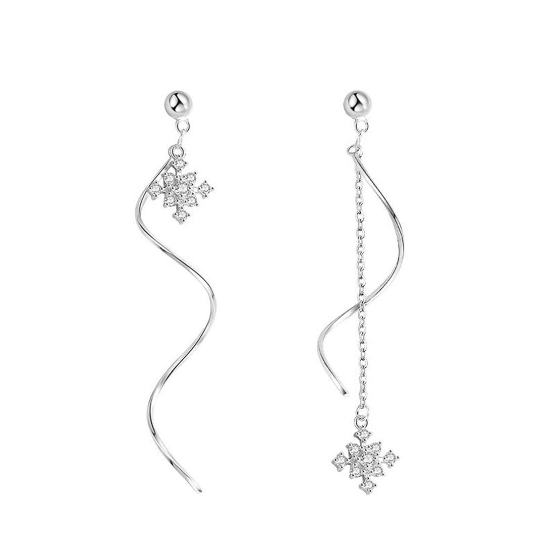 SLUYNZ 925 Sterling Silver Snowflake Dangle Earrings Chain for Women Snowflake Earrings Drop Earrings Long Earrings