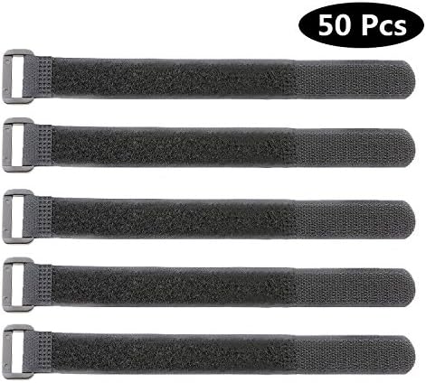 Elantek 50-PCS Black Hook and Loop Reusable Fastening Cable Tie Down Straps- 0.8" x 8"