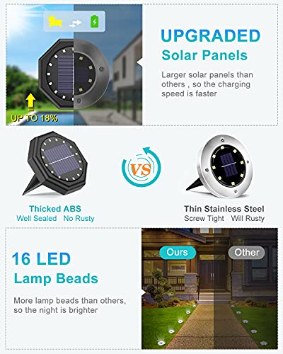SEZAC Solar Bodenleuchten Aussen【IP68 Wasserdichtes 16LED 12 Stück Batterie-Upgrade】 Solarleuchten für Außen Bodenlicht… – Bild 6