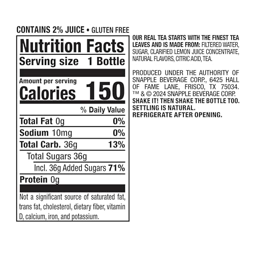 SNAPPLE PEACH TEA LEMONADE, 16 FL OZ, PACK OF 12