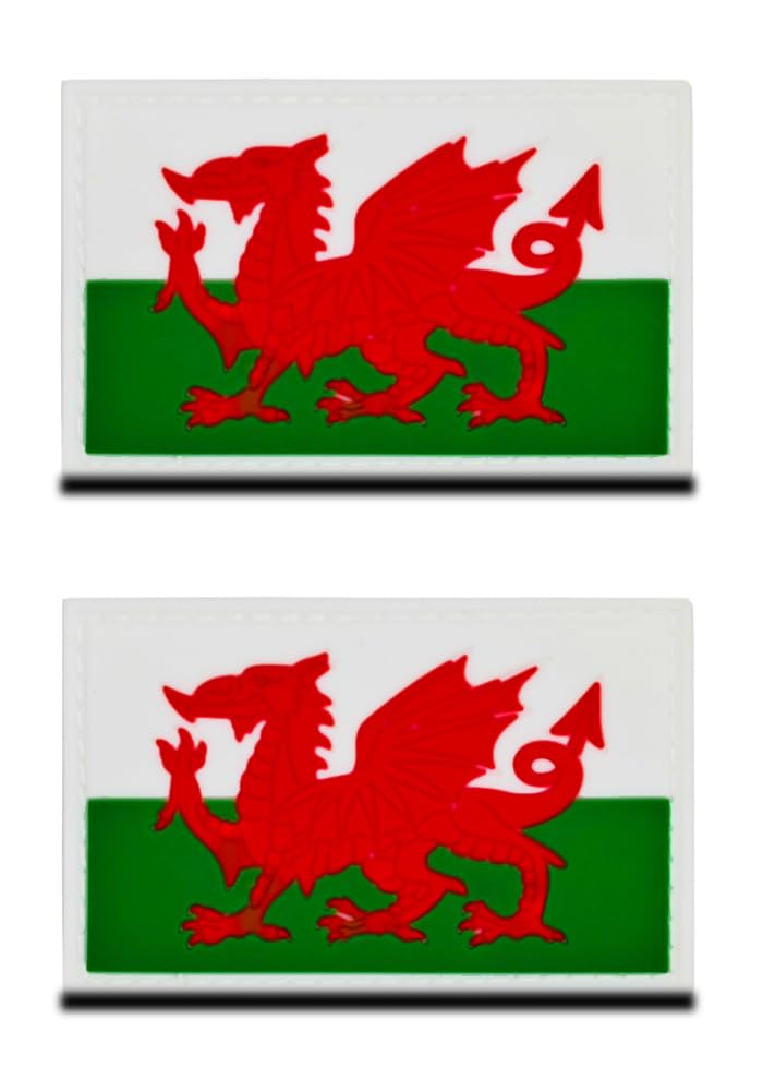2 Pieces Wales Flag 3D PVC Rubber Patch, Heavy Duty and Solid Material, Hooked Backing Tactical UK Welsh Emblem Patch for Clothes Bag Backpack Uniform Vest Clothes Biker Travel