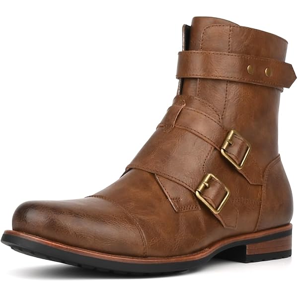 Men\'s Brown 1 Oxford Boots Buckle Casual Men Boots Lace-Up Side Zipper Amazon.com | AMAPO Men Oxford Boots,Casual Mid-Top Dress  main image 3