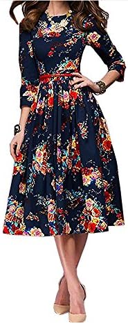 ZIMOXUAN Women's Vintage Floral Print 3/4 Sleeve Cocktail Party Dress