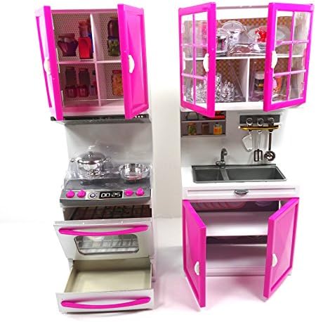 Kitchen Toy Product Electroinc Battery Operated Kitchen With Lights For Kids 12 Inch Barbie Size Toy Kitchen Set