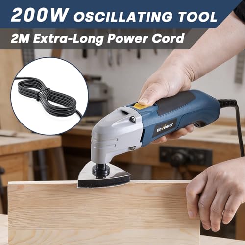 Enventor Oscillating Multitool 200W, 22000 RPM, 3° Oscillation Angle, Multifunction Tool Includes 1 Scraper, 1 Saw Blade and 16 Sandpaper for Cutting, Carving and Polishing