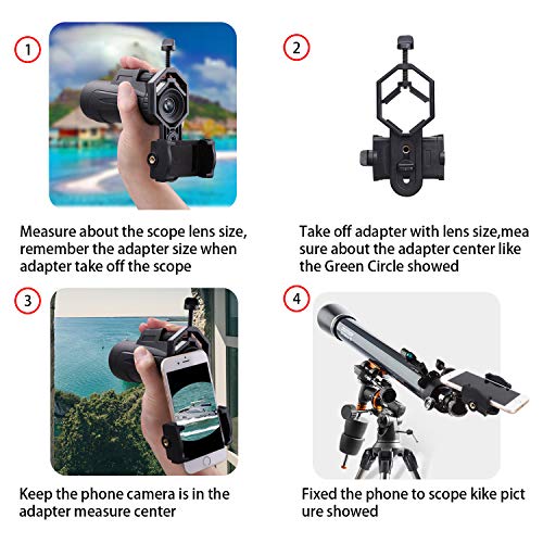 Cell Phone Adapter Mount - Tiaoyeer Universal Cellphone Telescope Adapter Mount Compatible Binocular Monocular Spotting Scope Telescope Microscope, Fits Almost All Smartphone on The Market