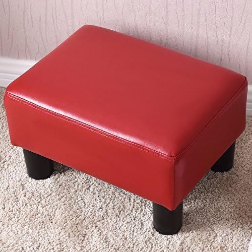 Caraya Ottoman Footrest PU Leather Footstool Rectangular Seat Stool Small Red