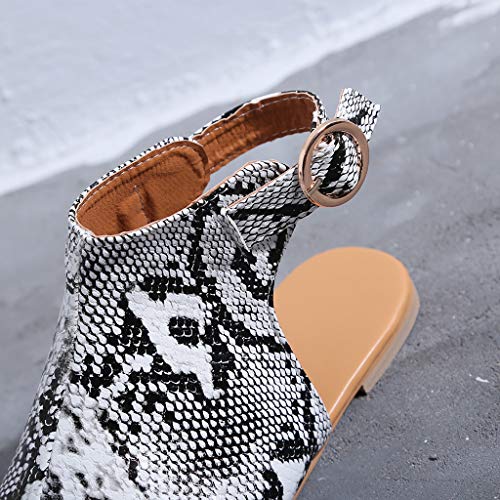 Tantisy ♣↭♣ Summer Fashion Sandals Fish Mouth Flat Heel Leather Buckle Ankle Strap Roman Casual Shoes Loafers for Womens Gray
