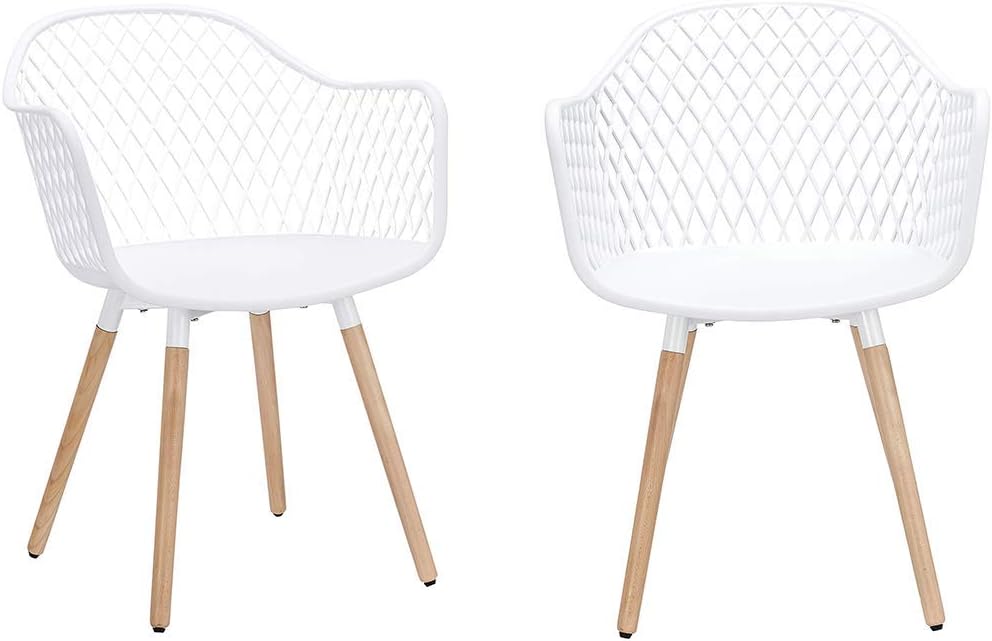 CangLong Modern w/Natural Wood Legs Easily Assemble Mid Century Molded Plastic Shell Arm Hollow Out Chair for Living, Bedroom, Kitchen, Dining, Waiting Room, White - Chairs
