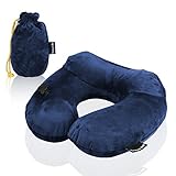 Inflatable Travel Pillow,Wowstar with Built-in Pump, Extra-Soft Washable Cover,Airplanes with Packsack (Dark Blue)