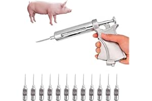 FELEOLIBE 50ML Livestock Syringe ,Adjustable Continuous injector with 12 Needles for Horses Cattle Pigs Sheep