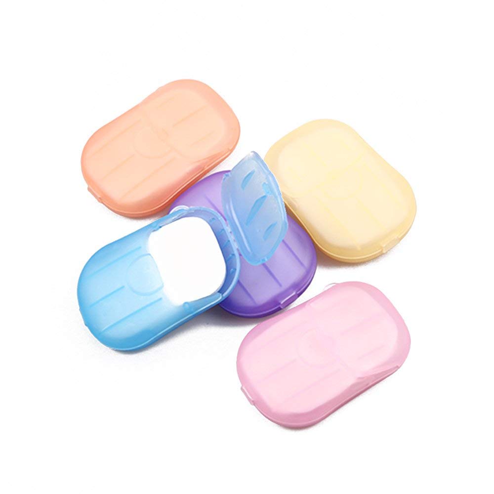 MAXGOODS 5 Boxes Portable Disposable Soap Paper Flakes Washing Cleaning Hand Bath Travel Scented Mini Slice Sheets for Kitchen Toilet Outdoor Travel Camping Hiking,Random Color