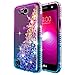 LG Fiesta 2, LG X Charge, LG X Power 2 / Fiesta LTE Case w/[Tempered Glass Screen Protector], NageBee Glitter Liquid Quicksand Waterfall Floating Flowing Sparkle Bling Girls Cute Case -Purple/Blue